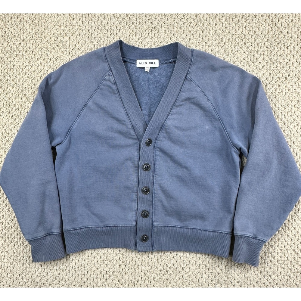 Alex Mill Davie V Neck Cardigan Women XS Faded Blue Button Cropped Sweatshirt